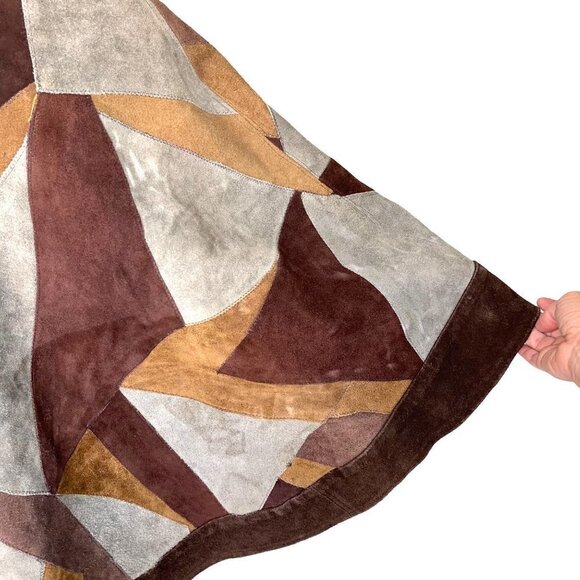 Vintage Handmade Suede Patchwork Poncho Womens One Size Pullover Slit Pockets - Picture 6 of 12